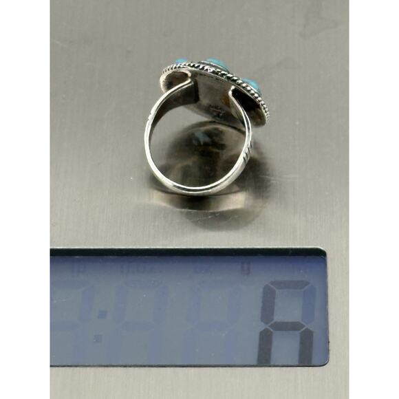 Vintage Silver 925 Turquoise Round Ring with 5mm Stones Size 7 Philippines - Picture 8 of 8
